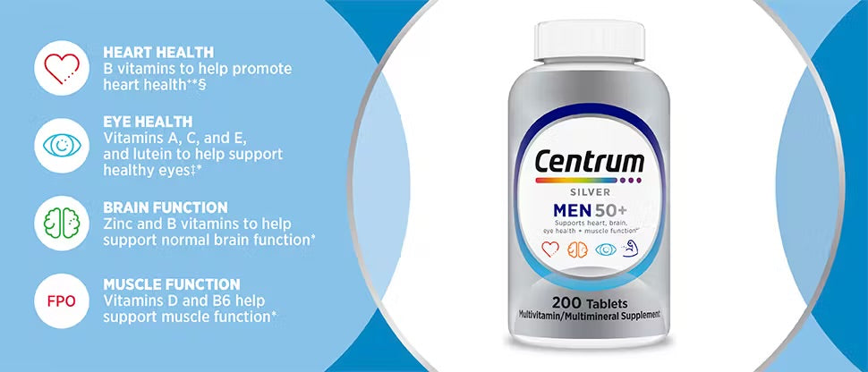 Centrum Silver para Hombres +50 Plus Multivitaminico con Vitamina B & D3 X200