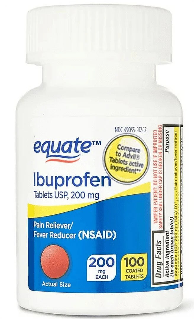 Ibuprofeno, marca Equate, 200 mg, 100 pastillas