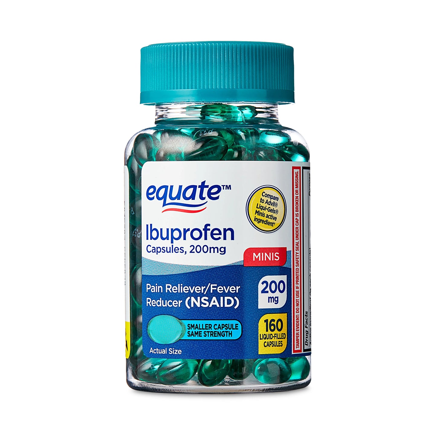 Ibuprofeno, marca Equate, 200 mg, 160 cápsulas de Gel