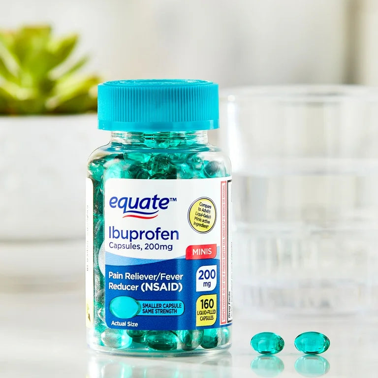 Ibuprofeno, marca Equate, 200 mg, 160 cápsulas de Gel